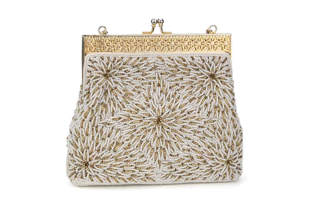 Vintage White & Gold Beaded Evening Handbag - Daisy Lain